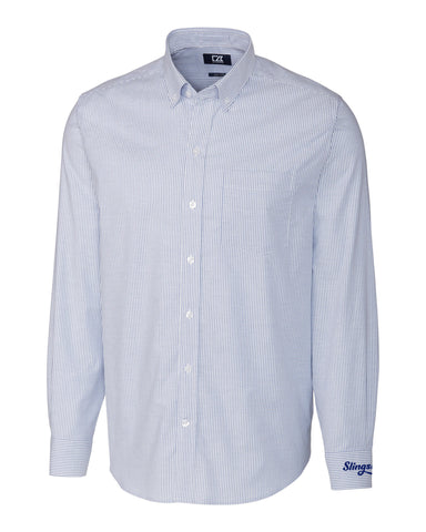 Slingshot Cutter & Buck Stretch Oxford Stripe Button Down Dress Shirt, French Blue (MCW00141)